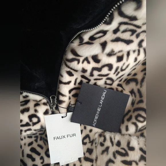 ADRIENNE LANDAU Reversible Faux Fur Hooded Vest Black / Animal $295 - Picture 15 of 15